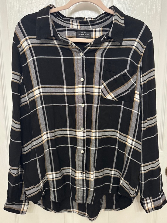 Lucky Brand Tops - Lucky Brand Black Plaid Shirt with White, Gray & Tan Stripes